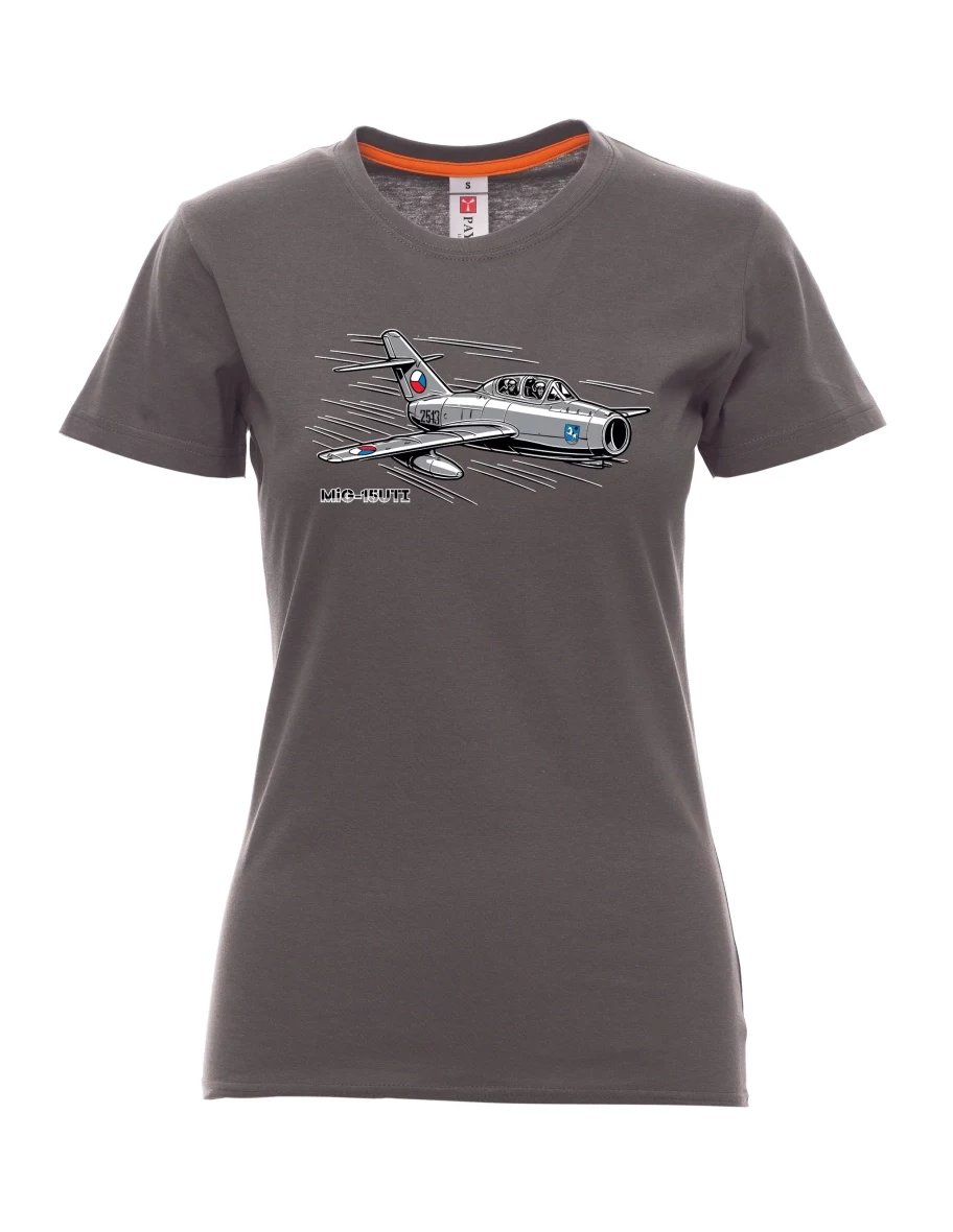Damski t-shirt antracytowy Samolot MiG-15UTI