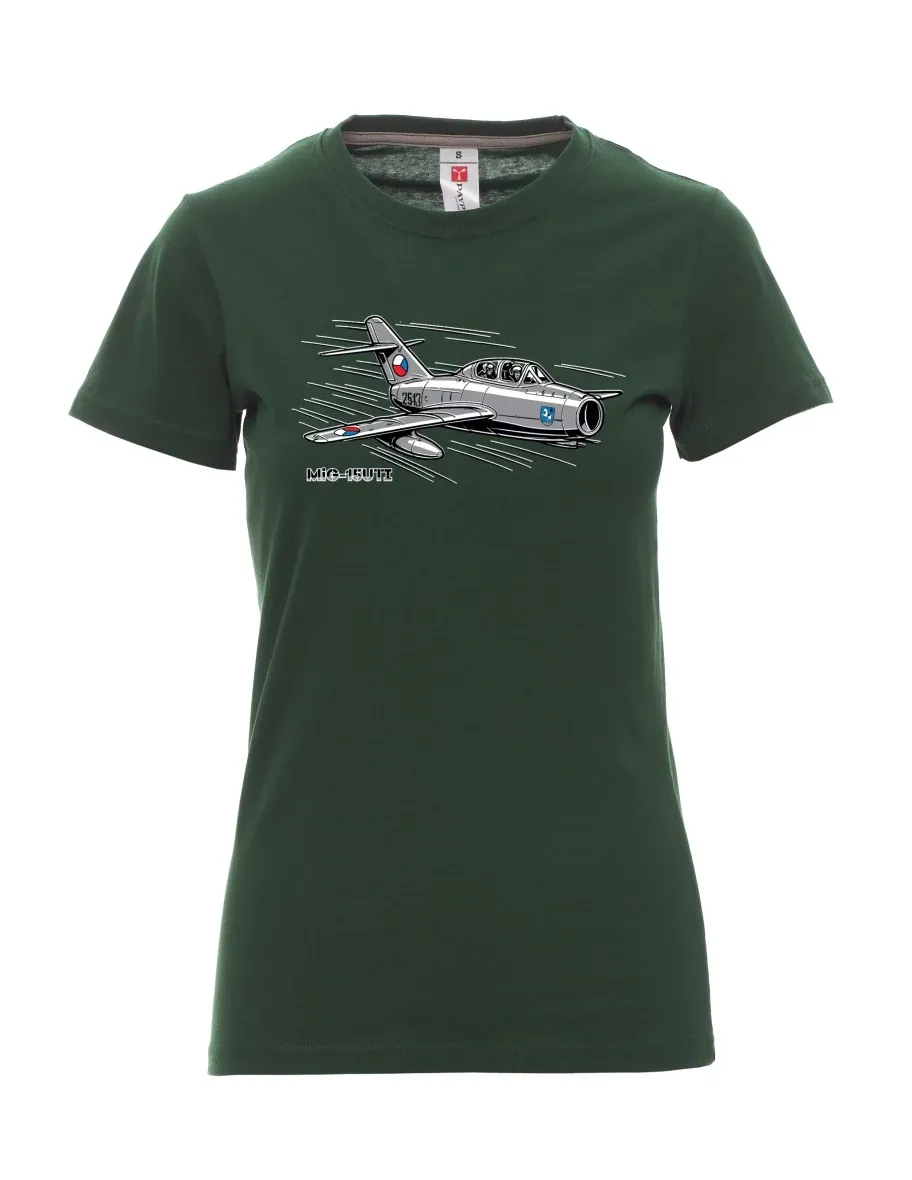 Damski t-shirt ciemnozielony Samolot MiG-15UTI