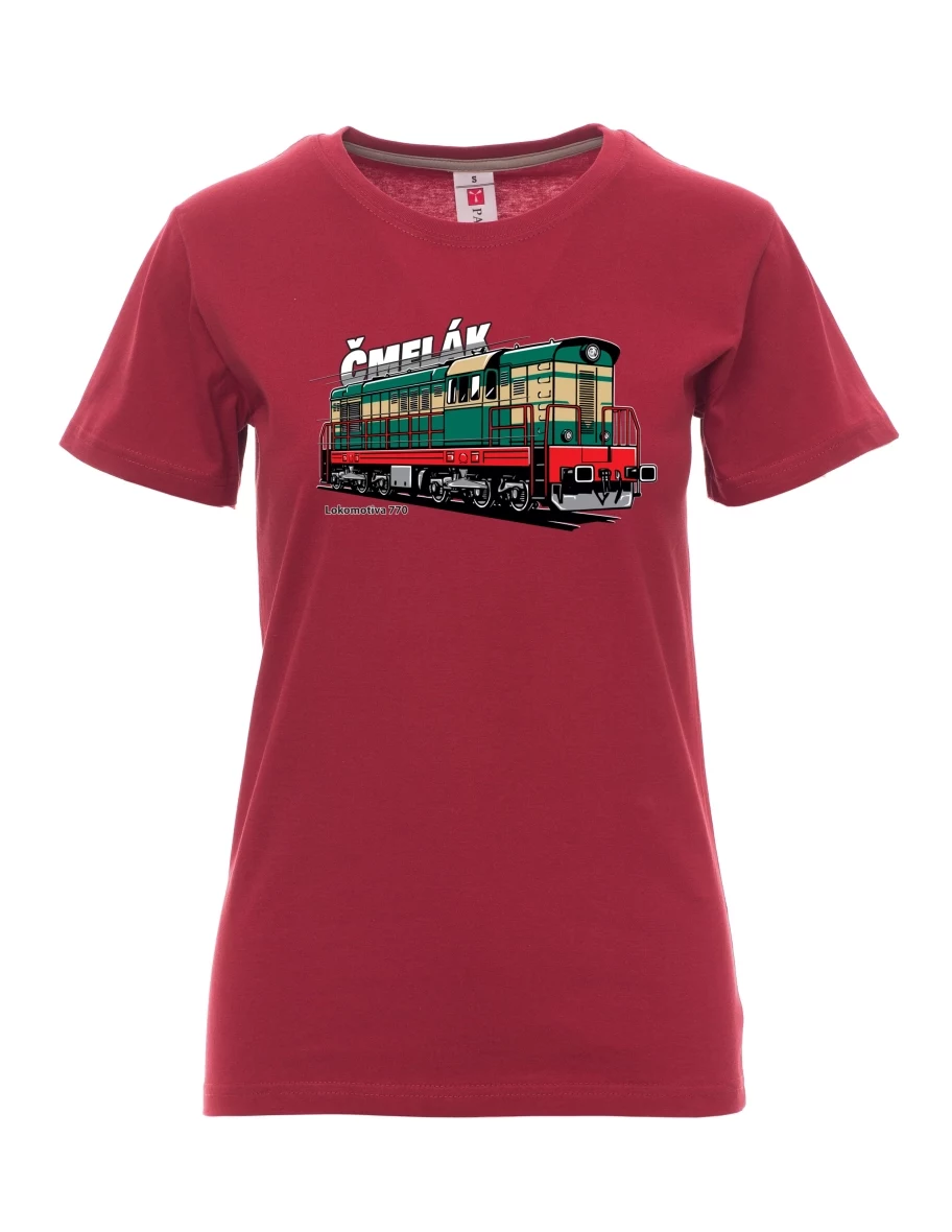 Damski t-shirt bordowy Lokomotywa 770 „Čmelák“