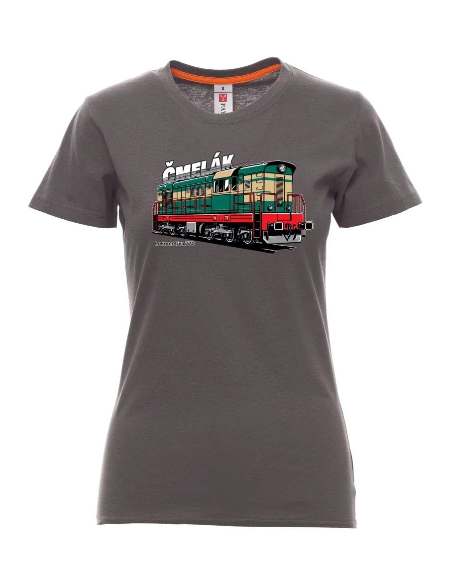 Damski t-shirt antracytowy Lokomotywa 770 „Čmelák“