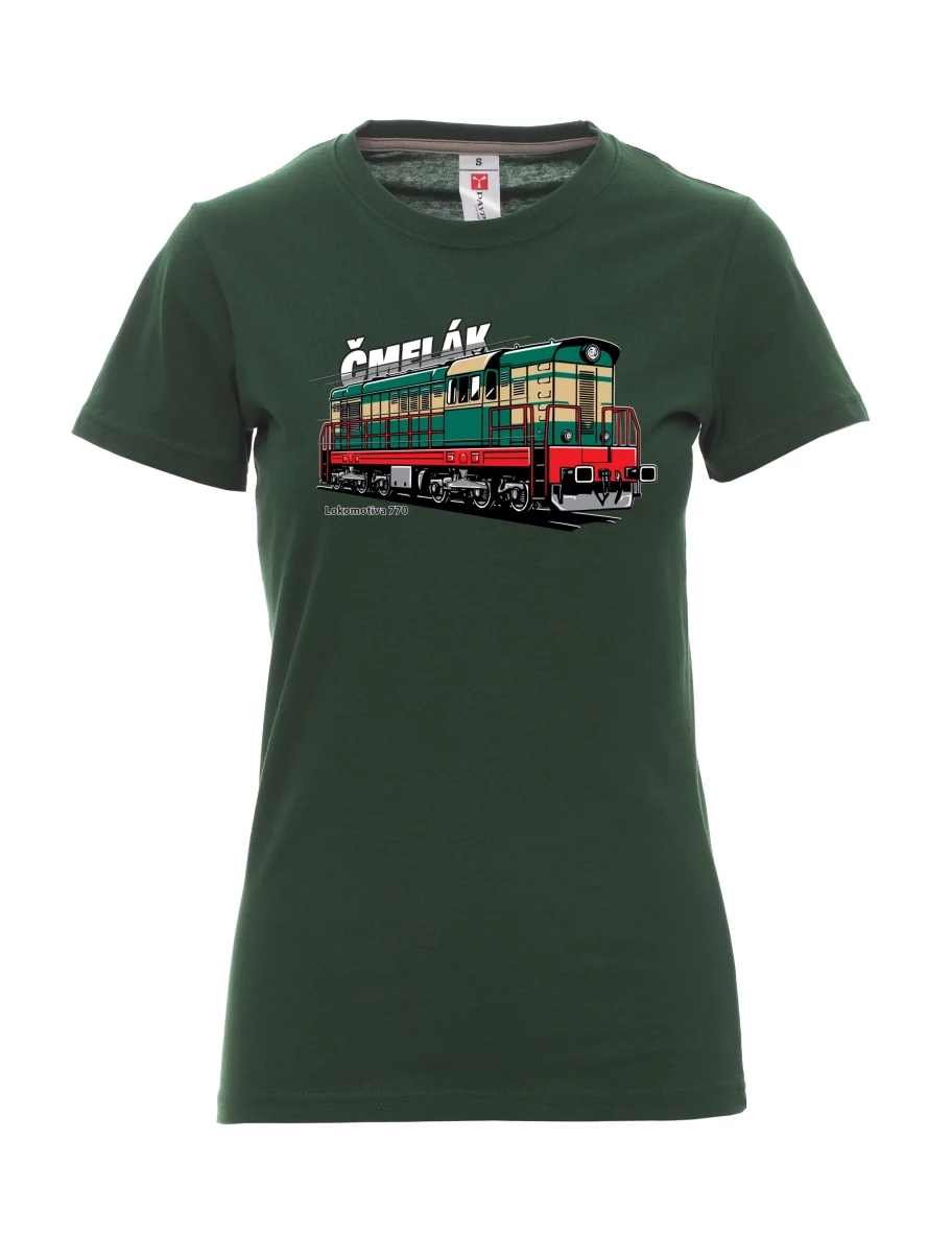 Damski t-shirt ciemnozielony Lokomotywa 770 „Čmelák“