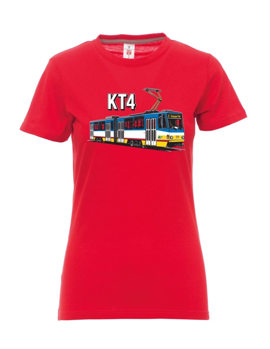 Damski t-shirt czerwony Tramwaj KT4