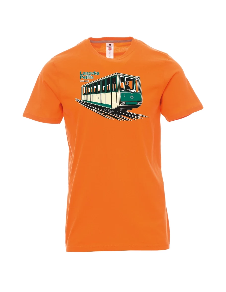 Męski t-shirt pomarańczowy Kolejka linowa Petřín