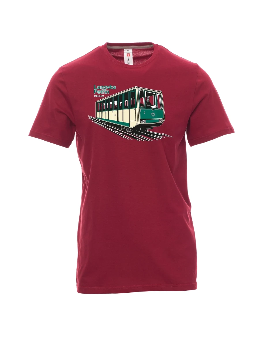 Męski t-shirt czerwony Kolejka linowa Petřín