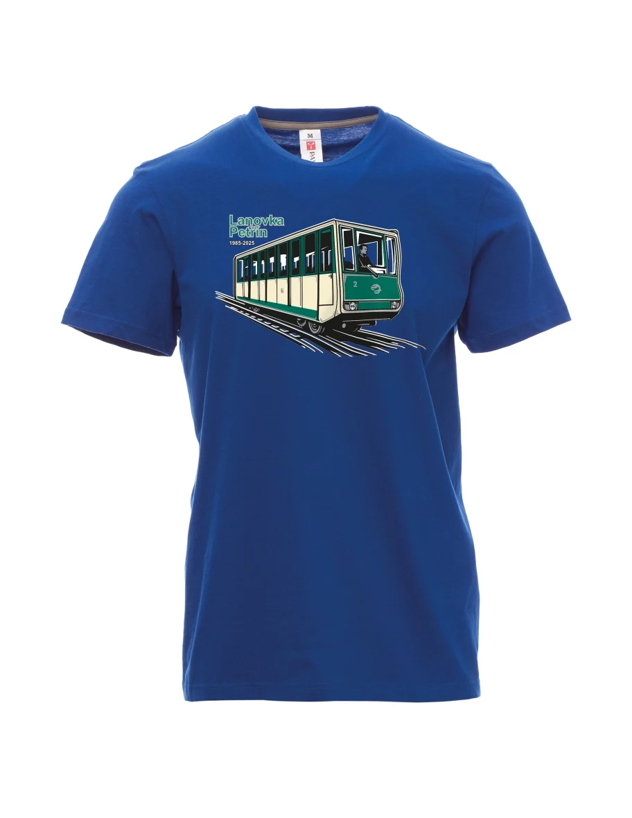 Męski t-shirt niebieski Kolejka linowa Petřín