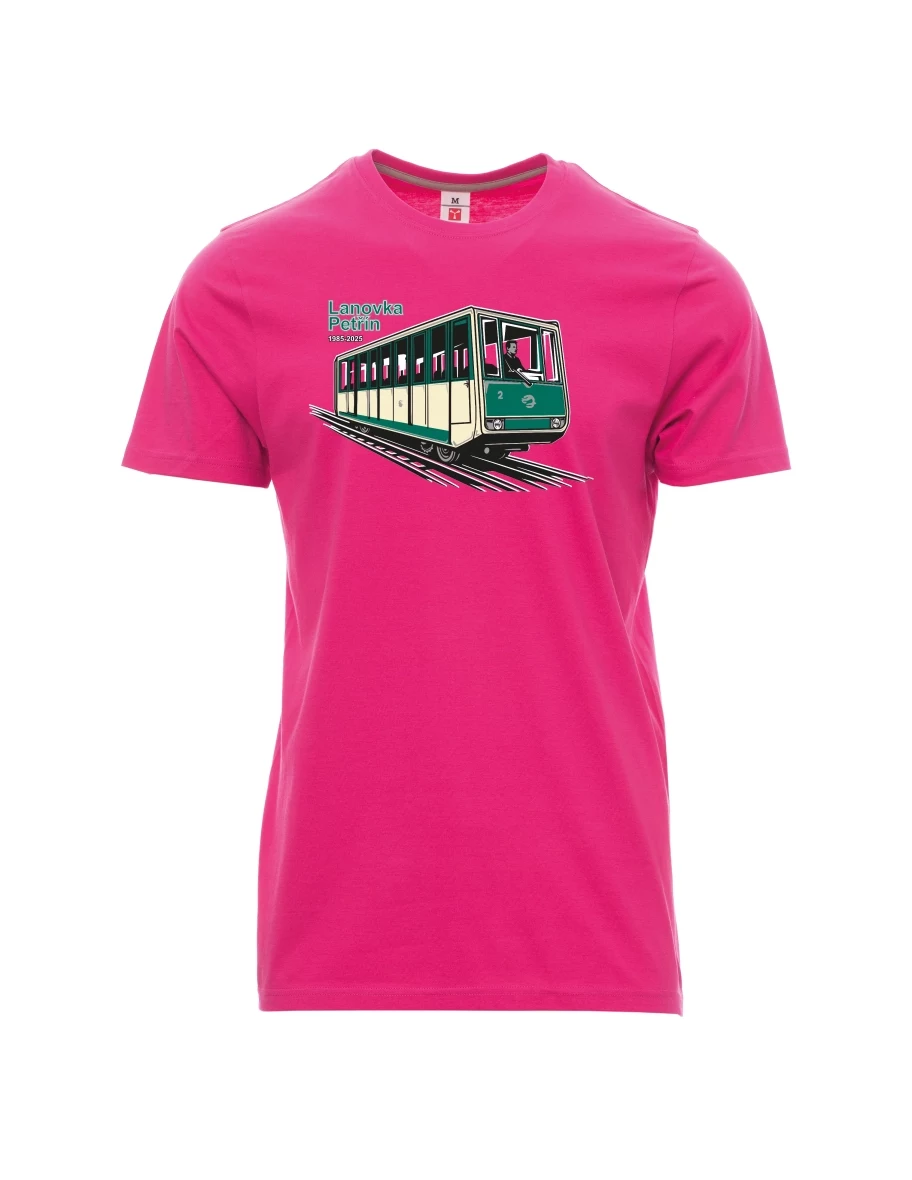 Męski t-shirt różowy Kolejka linowa Petřín
