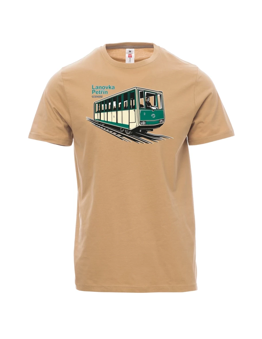 Męski t-shirt brązowy Kolejka linowa Petřín