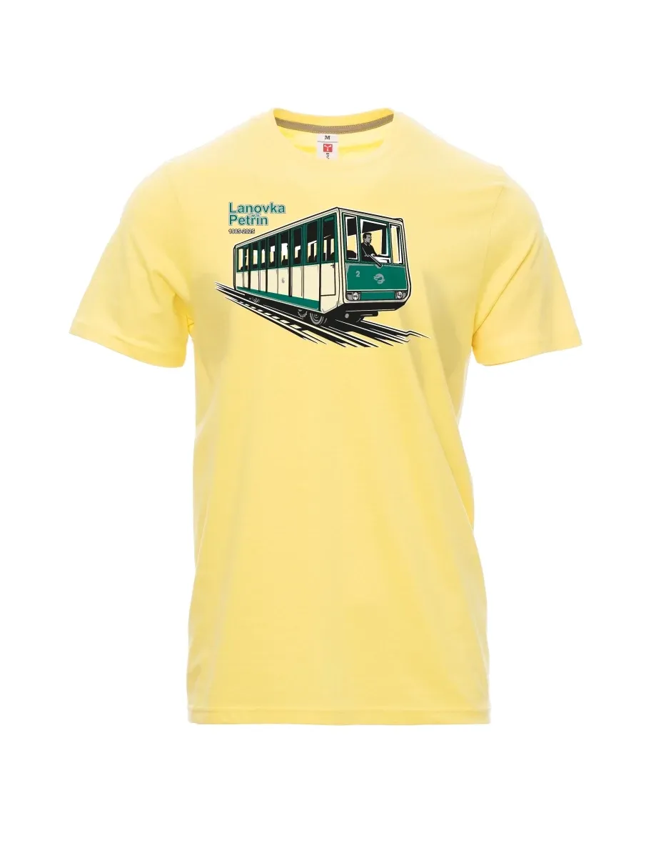 Męski t-shirt jasny zółty Kolejka linowa Petřín