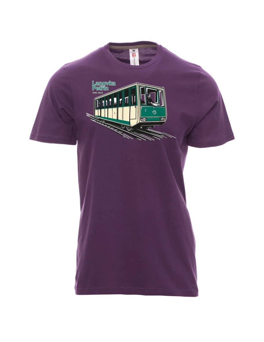 Męski t-shirt purpurowy Kolejka linowa Petřín