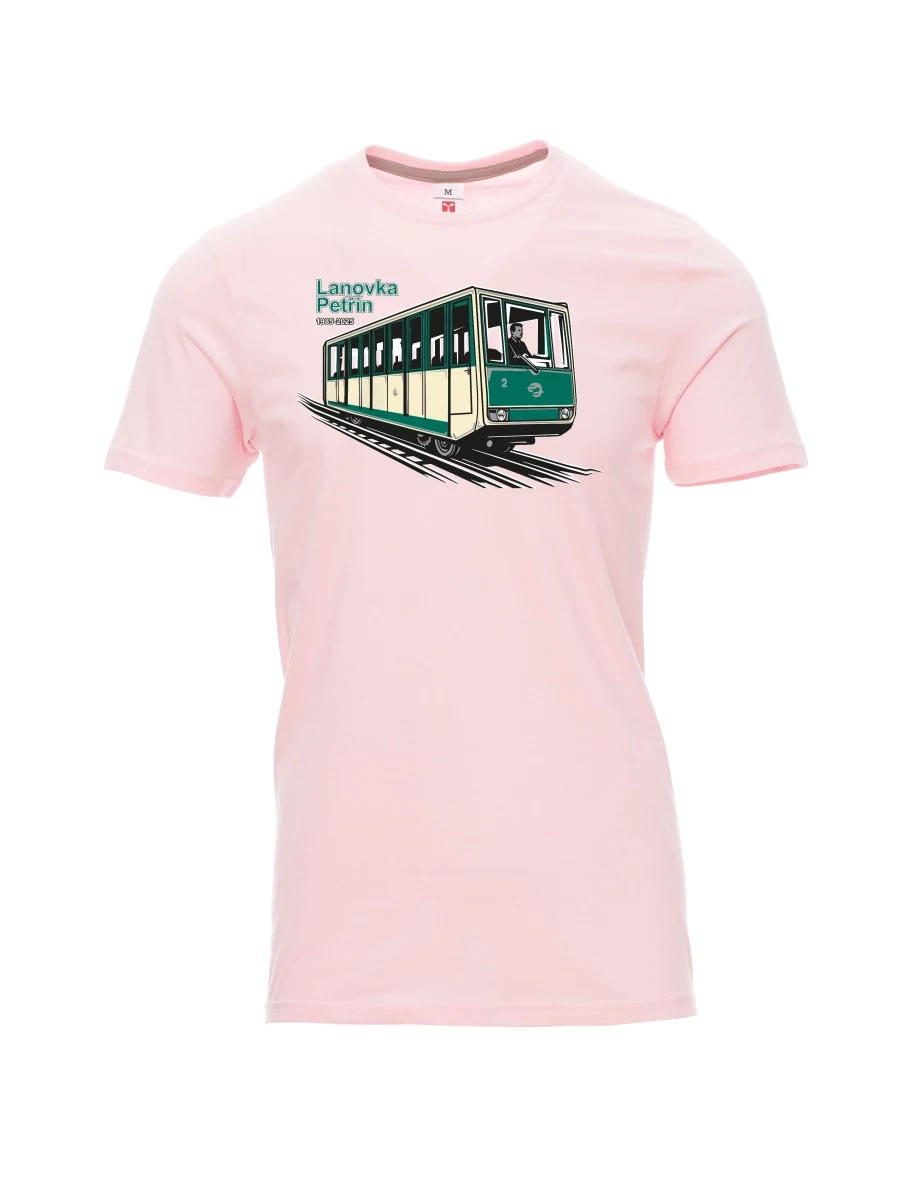 Męski t-shirt jasnoróżowy Kolejka linowa Petřín