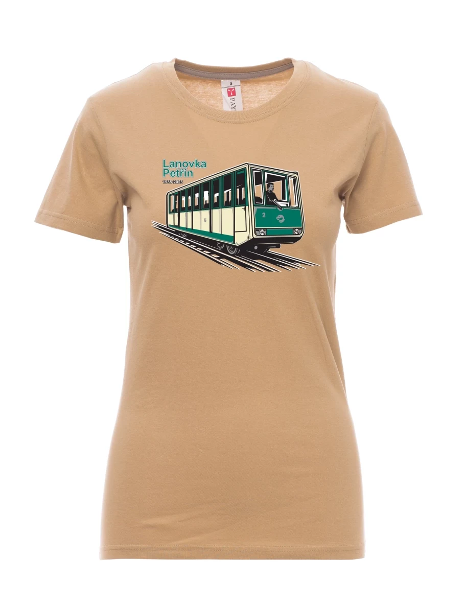 Damski t-shirt brązowy Kolejka linowa Petřín