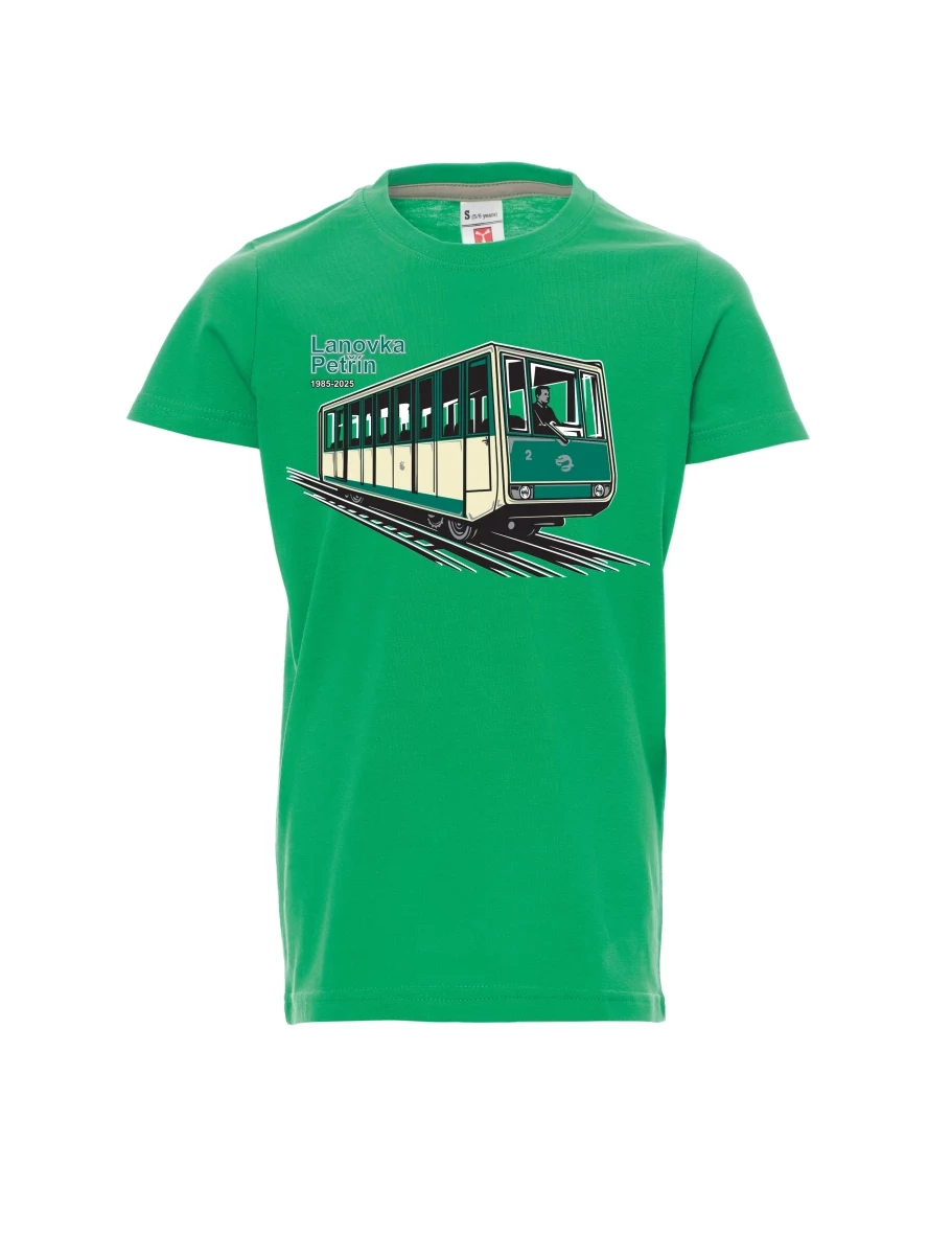 Dziecięcy t-shirt zielony Kolejka linowa Petřín