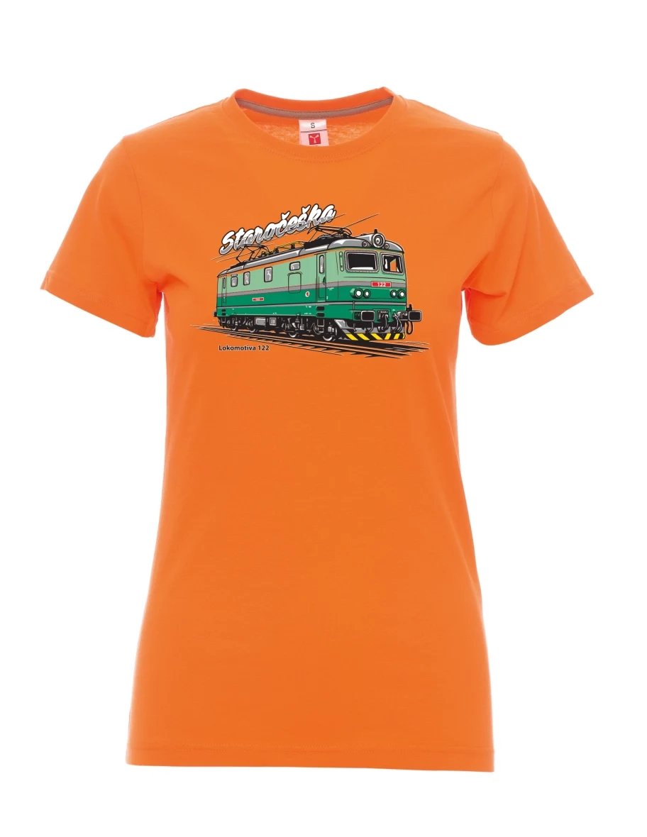 Damski t-shirt pomarańczowy Lokomotywa 122 „Staročeška“