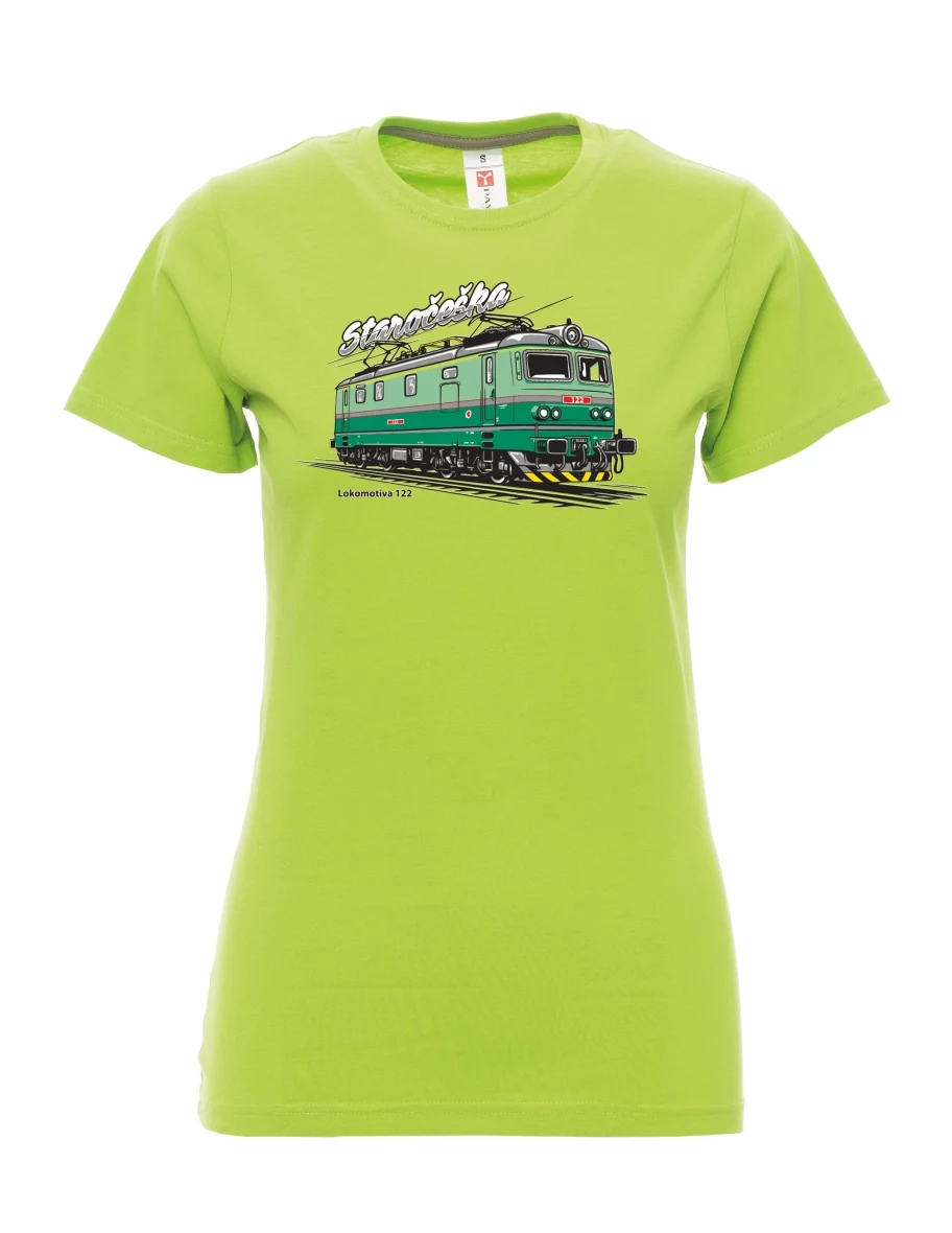 Damski t-shirt limetkowy Lokomotywa 122 „Staročeška“