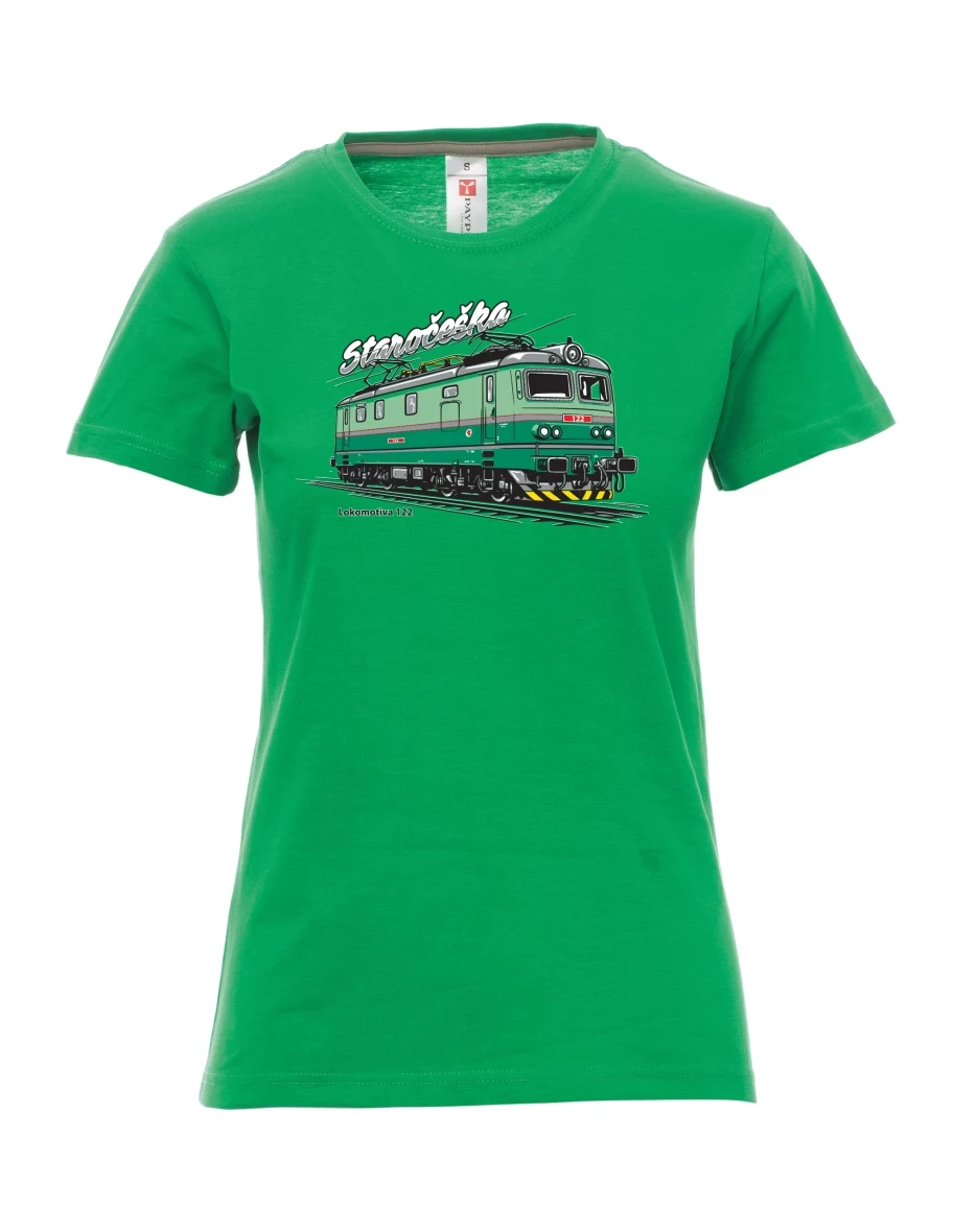 Damski t-shirt zielony Lokomotywa 122 „Staročeška“