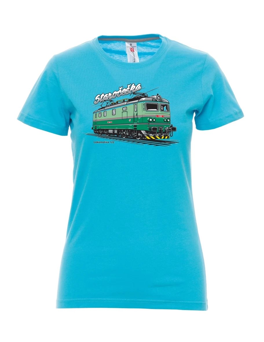 Damski t-shirt turkusowy Lokomotywa 122 „Staročeška“