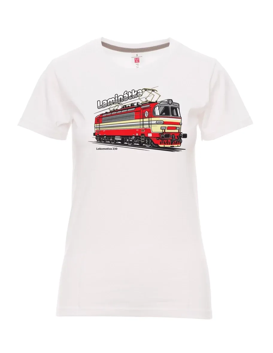 Damski t-shirt biały Lokomotywa 230 „Laminátka“