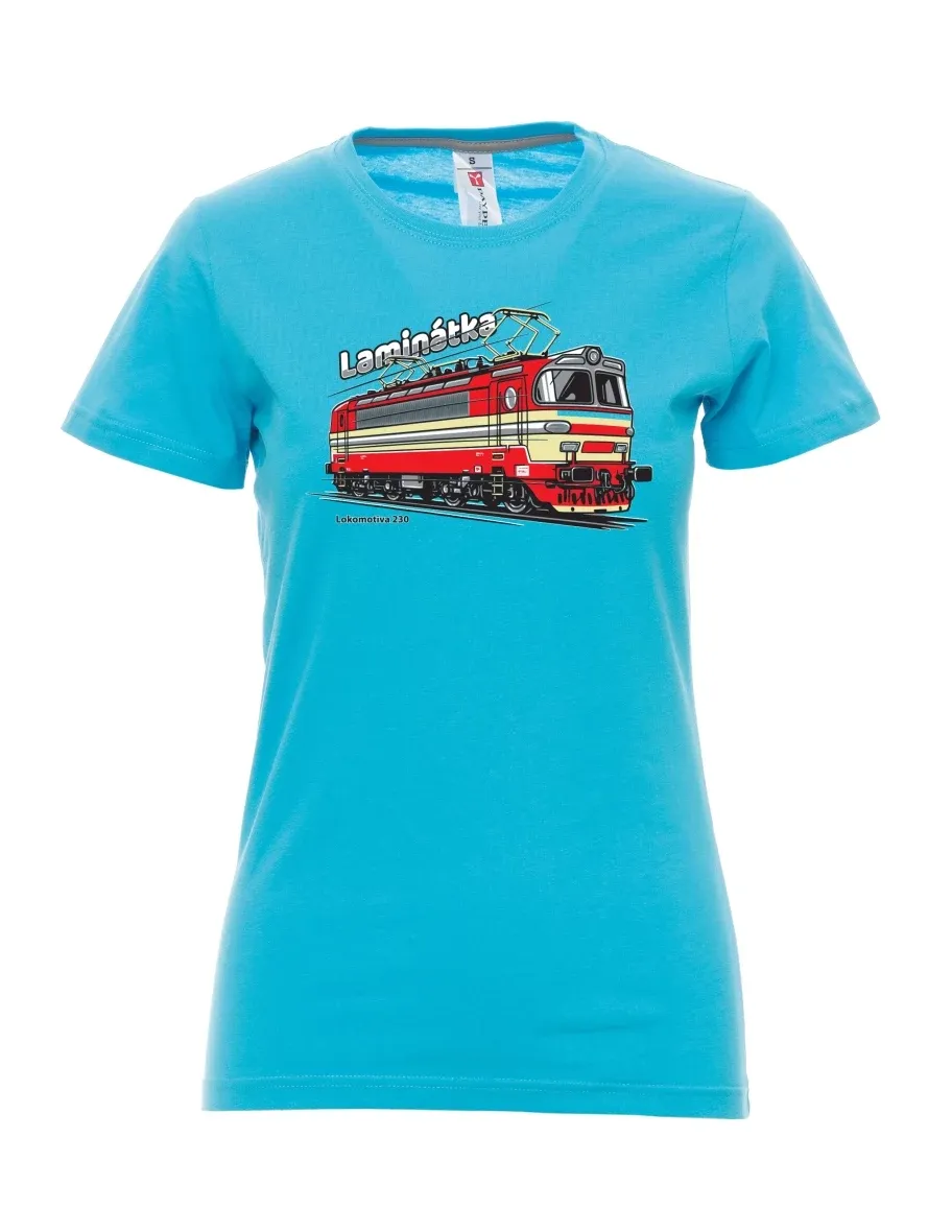 Damski t-shirt turkusowy Lokomotywa 230 „Laminátka“