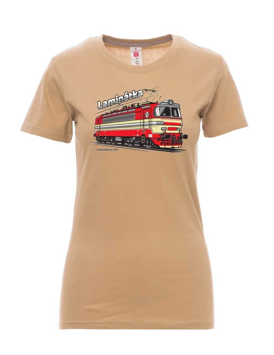 Damski t-shirt brązowy Lokomotywa 230 „Laminátka“