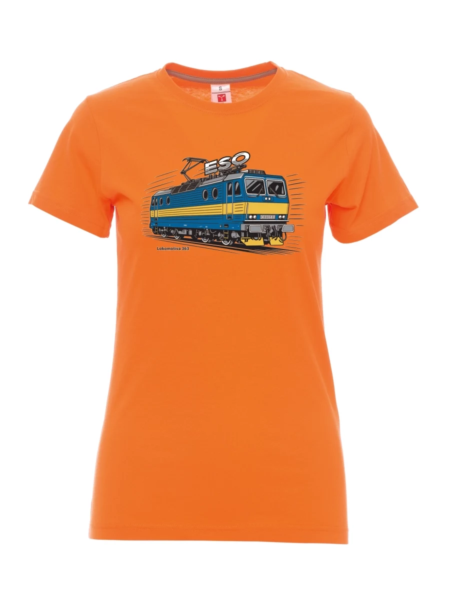 Damski t-shirt pomarańczowy Lokomotywa 363 „ESO“