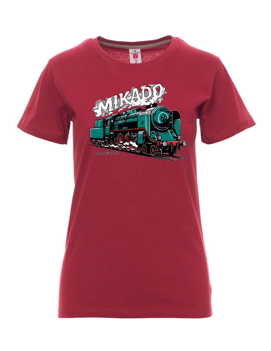 Damski t-shirt bordowy Lokomotywa 387.0 „MIKADO“