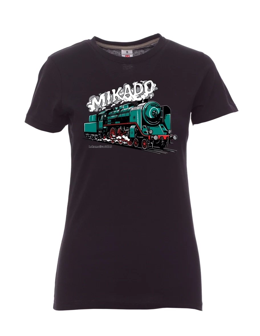 Damski t-shirt czarny Lokomotywa 387.0 „MIKADO“