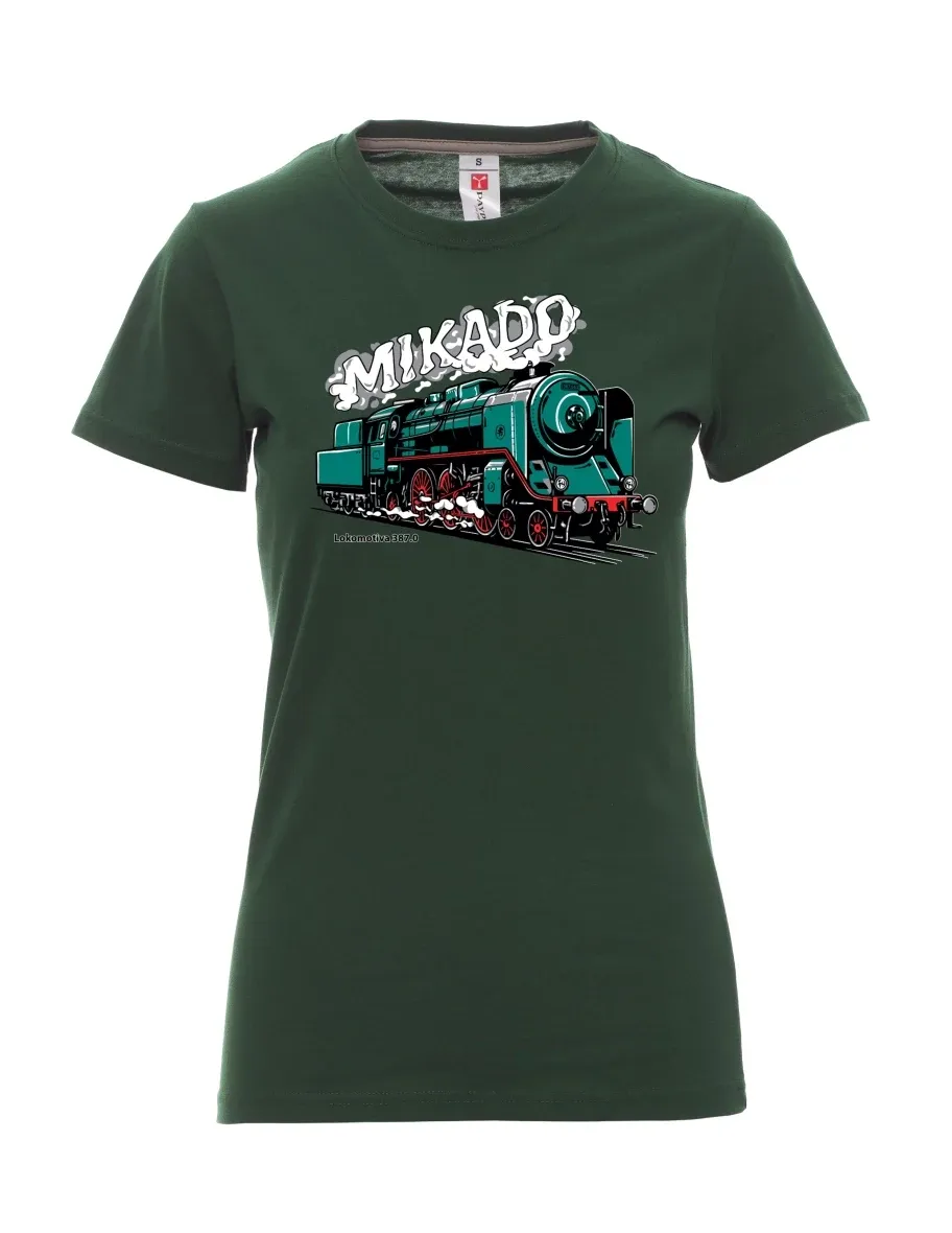Damski t-shirt ciemnozielony Lokomotywa 387.0 „MIKADO“