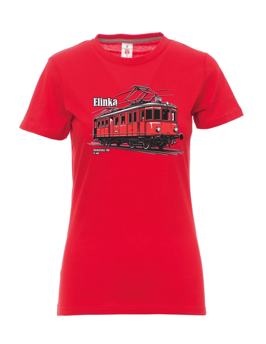 Damski t-shirt czerwony Wagon elektryczny M 400 „Elinka“