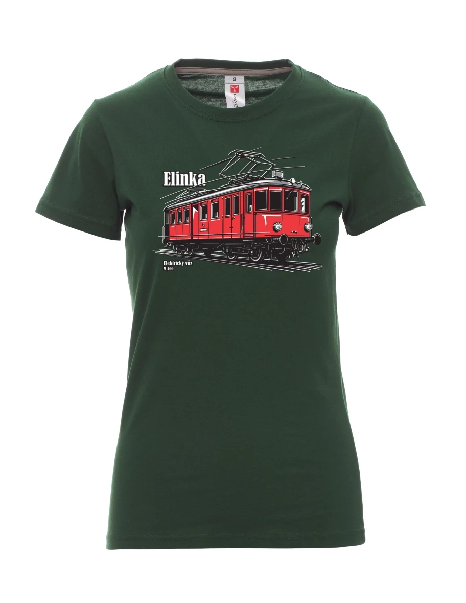 Damski t-shirt ciemnozielony Wagon elektryczny M 400 „Elinka“