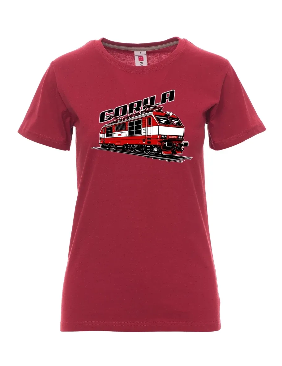 Damski t-shirt bordowy Lokomotywa 350 „Gorila“