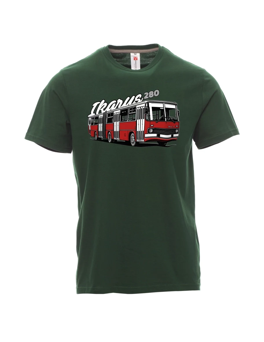 Męski t-shirt ciemnozielony Autobus Ikarus 280