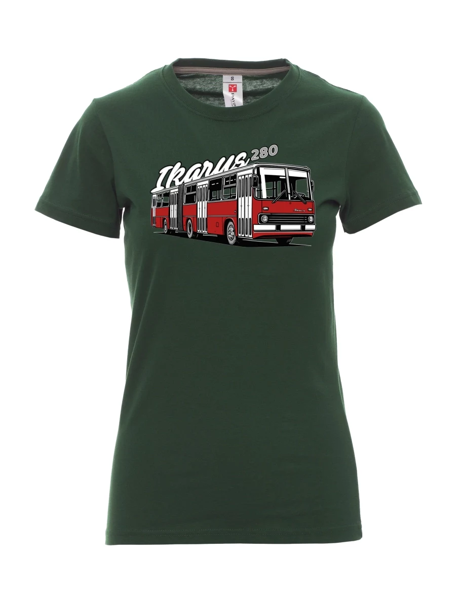 Damski t-shirt ciemnozielony Autobus Ikarus 280