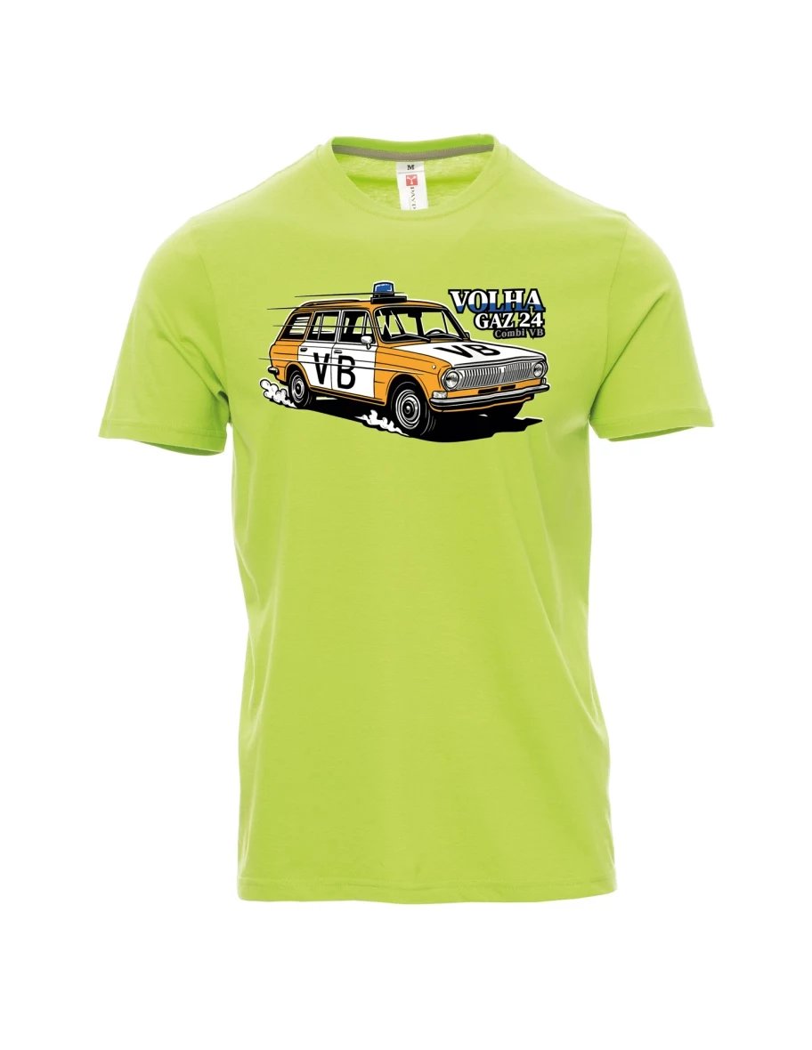 Męski t-shirt jasno zielony Samochód Wołga GAZ 24 VB