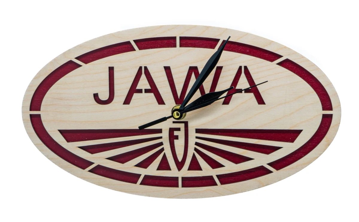Drewniany zegar Logo Jawa Fj
