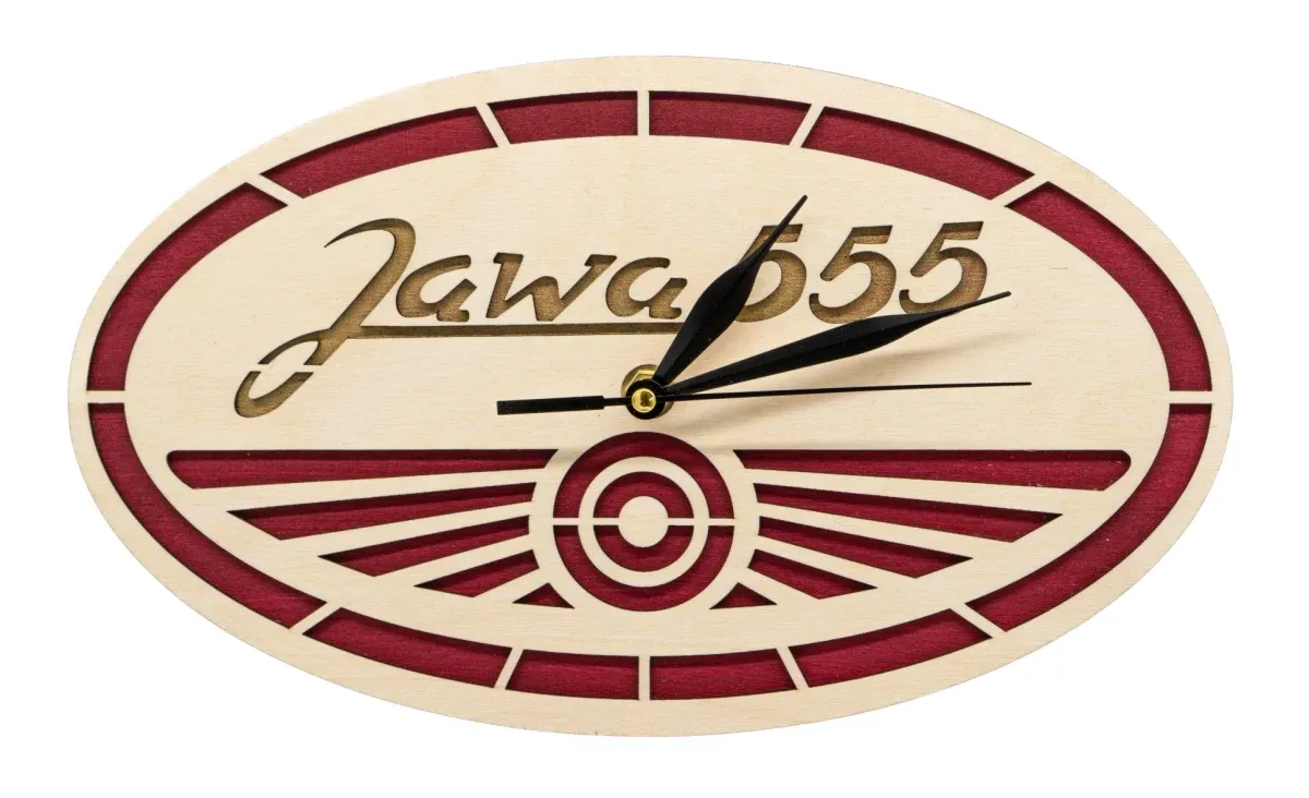 Drewniany zegar Logo Jawa 555