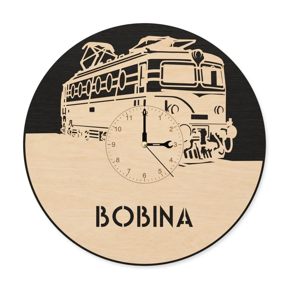 Drewniany zegar ścienny z motywem lokomotywy 140 „Bobina”
