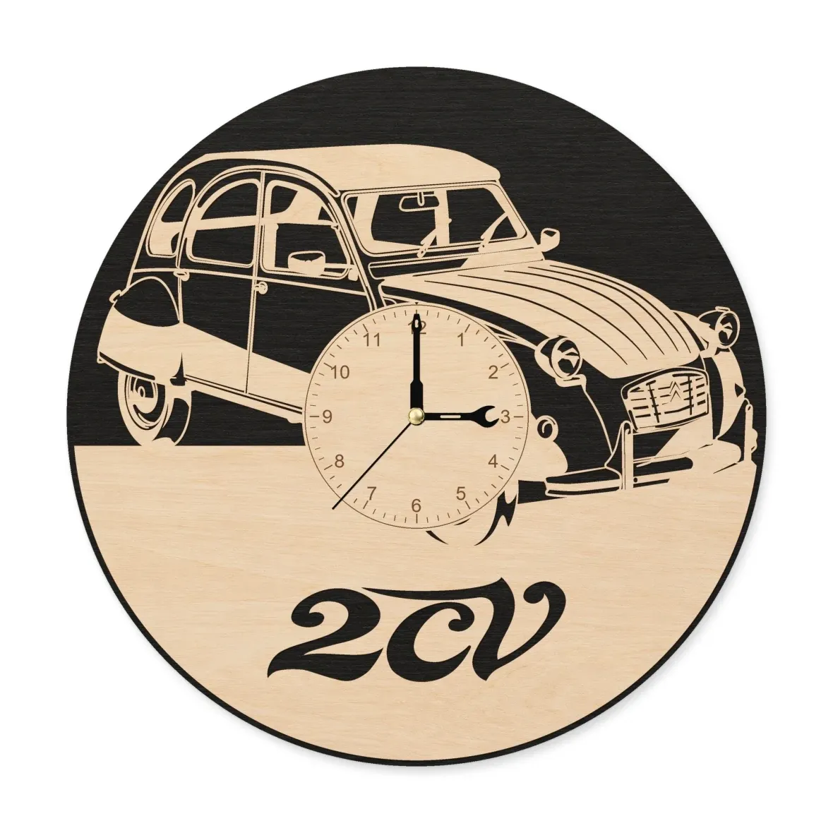 Drewniany zegar ścienny – Kaczka 2CV